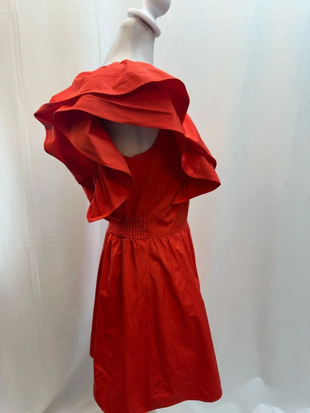 Zara Vibrant Red Ruffle V-Neck Midi Dress S - Picture 3 of 4